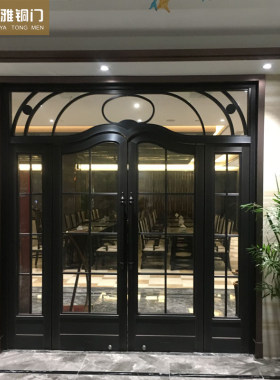 酒店玻璃铜门定制四开铜大门现代新中式异性弧形商用自动感应玻璃