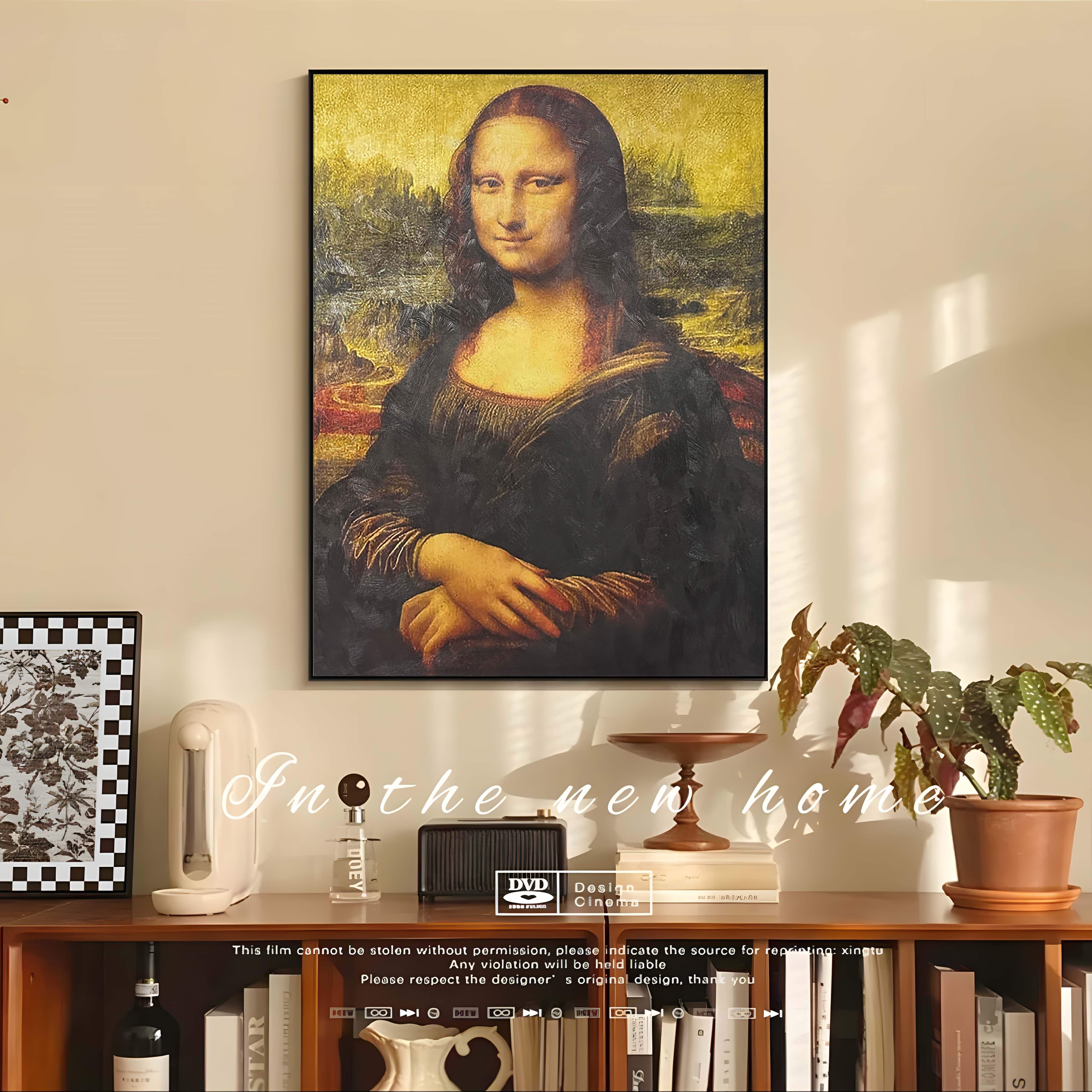 蒙娜丽莎的微笑油画达芬奇世界名画装饰画酒店包间挂画人物艺术壁