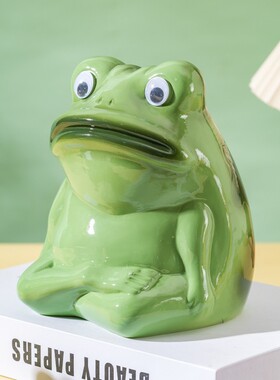 陶瓷玄学青蛙摆件卡通儿童存钱罐创意酒柜客厅桌面电视柜装饰礼物