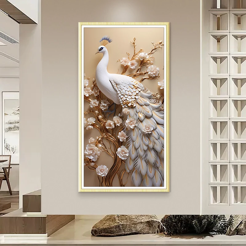 简约客厅餐厅走廊玄关过道沙发背景墙创意挂画白孔雀80120图片