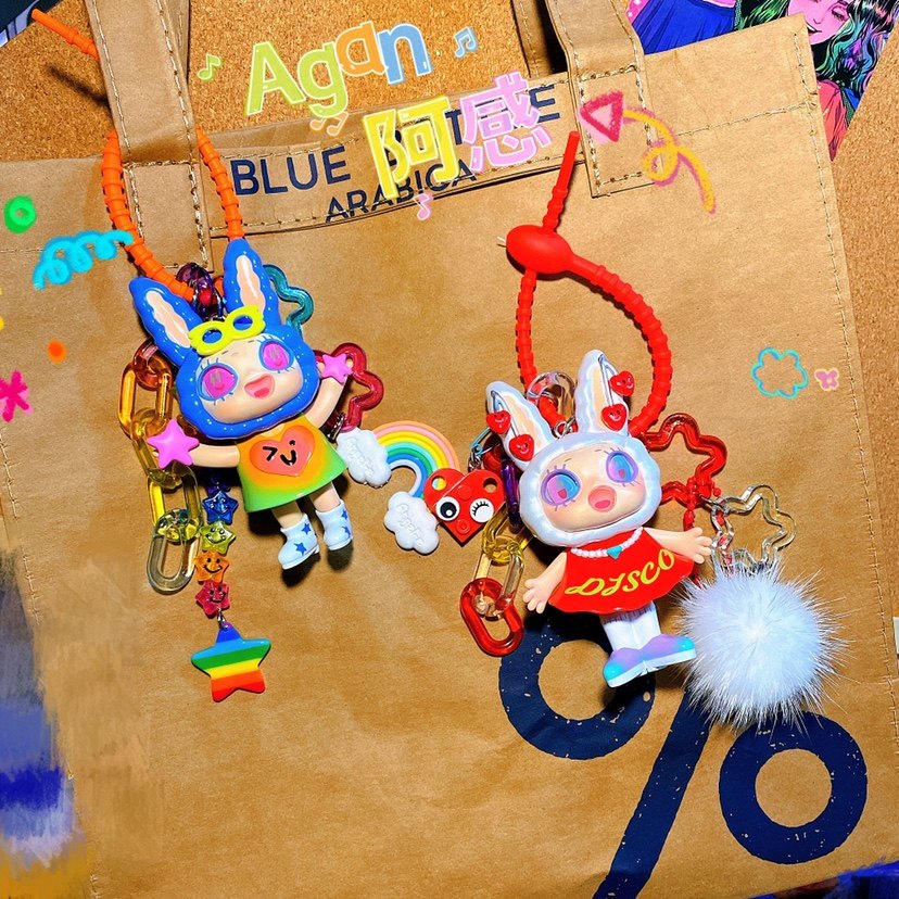 泡泡玛特盲盒Agan阿感电音派对可爱钥匙扣挂件创意礼物包邮