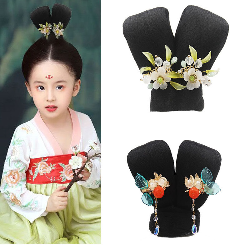可爱儿童发包古风古装汉服假发女童宝宝造型古代发型明制飞天发髻