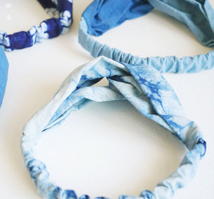扎染运动发带发箍宽边交叉布艺发饰头饰头箍植物蓝染棉布民族风
