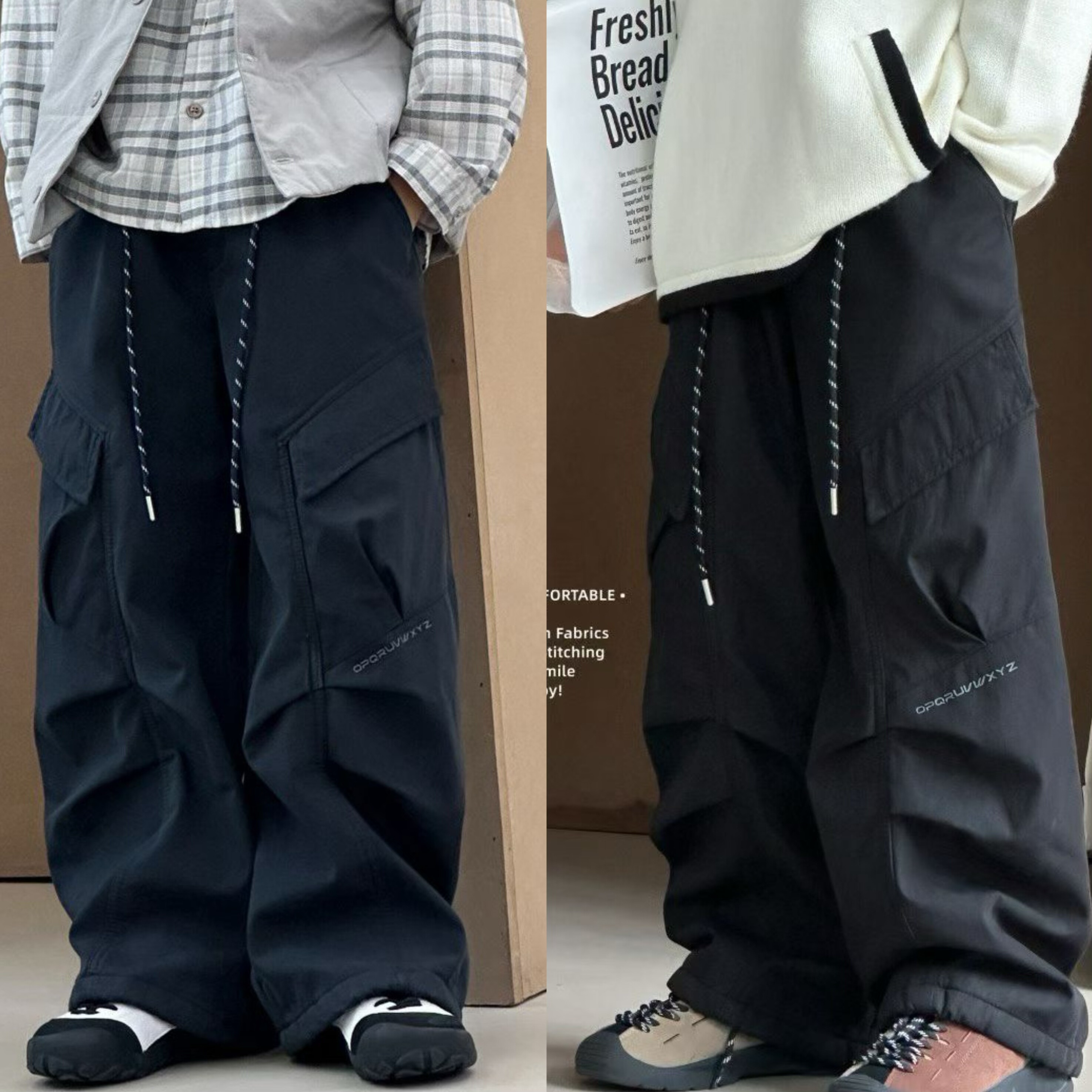 2825新款冬季男女童加绒弯刀工装裤中大童韩版可束口休闲加厚7666