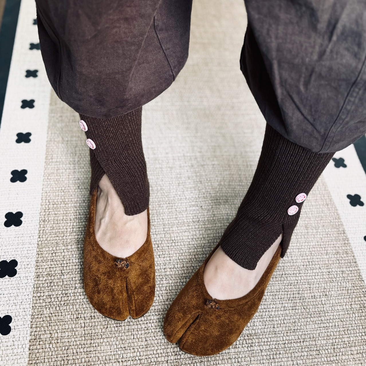 秋季韩版新款纯色袜套撞色纽扣开衩腿套保暖小腿长款卷边袜套