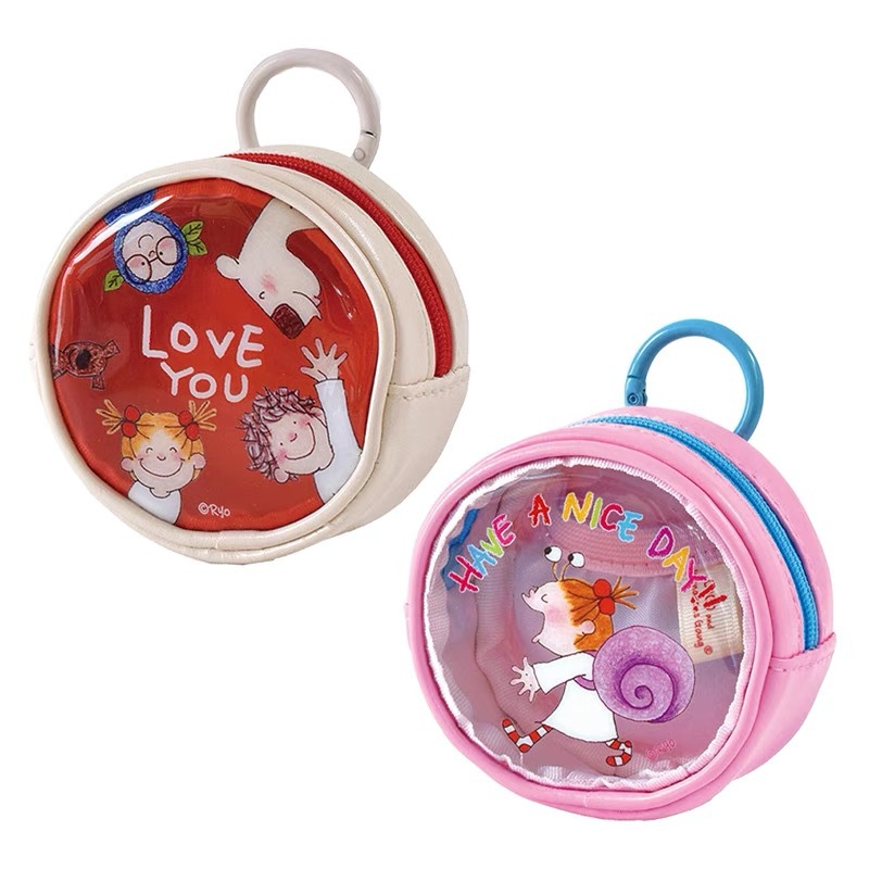 日系coco酱半透明圆形迷你零钱包便携收纳包多功能小包可挂手拎包