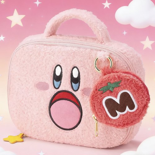 日韩星之卡比马里奥毛绒手提小方包旅行化妆包口红小物收纳两件套