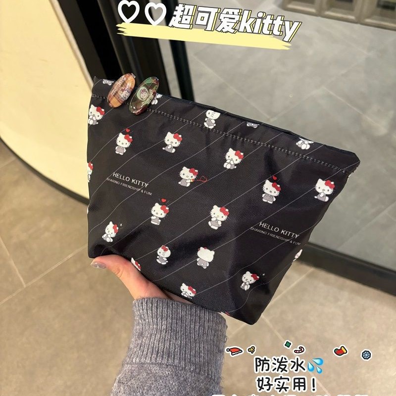 甜酷黑色kitty大容量防泼水化妆包便携收纳洗漱包旅行可爱高颜