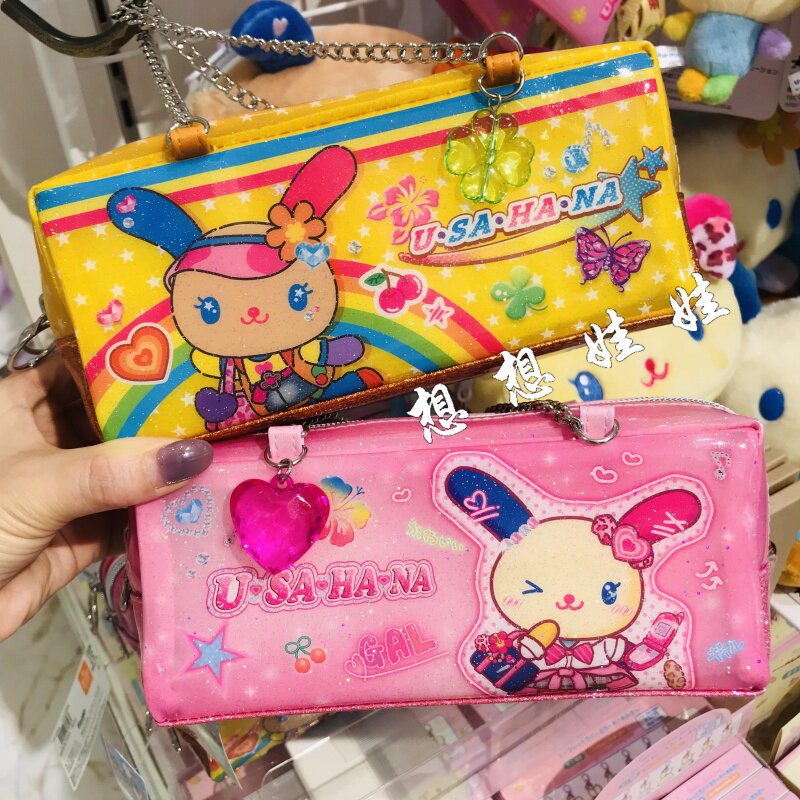 日本三丽鸥sanrio黑皮花小兔学生拉链双层文具笔袋收纳翻包化妆包