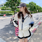 女2026新款 跑步防晒衣阔腿短裤 夏季 薄款 两件套 时尚 休闲运动服套装