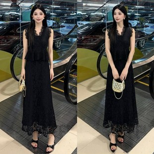 高级感蕾丝花边无袖 轻熟小众不撞款 法式 套装 上衣半身裙两件套 夏装