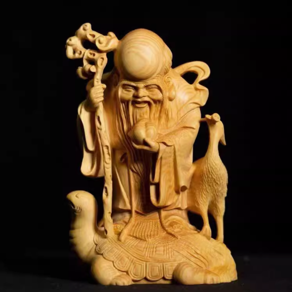 崖柏骑龟寿星公摆件实木雕刻