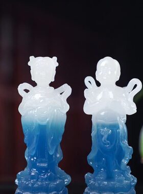 琉璃夜光石善财童子龙女金童玉女