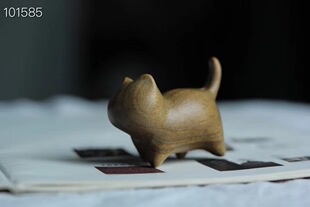 绿檀木小黑猫把玩摆件可爱小猫手工桌面治愈系创意礼物手把件木雕