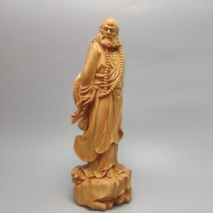崖柏木雕刻家居客厅装饰品摆件寺庙禅杖达摩祖师爷佛像实木工艺品