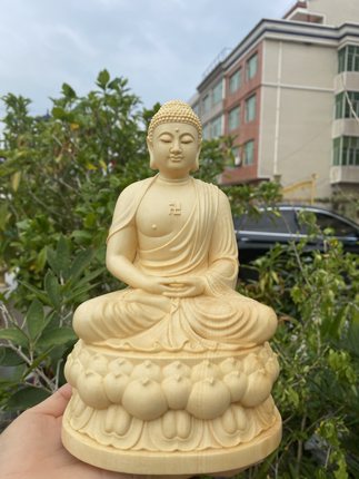 桧木新中式阿弥陀佛像摆件实木雕刻大日如来佛祖神像家居客厅装饰