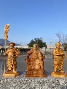 崖柏木精雕关公左右护法周仓关平将家居客厅装饰工艺品摆件