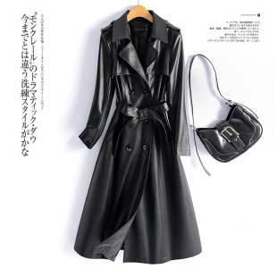 外套大码 绵羊皮风衣百搭显瘦韩版 潮 修身 跨境批发真皮皮衣女士长款