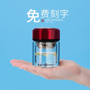 迷你双层玻璃杯女小巧号耐热泡茶杯口袋水杯子100ml便携可爱刻字