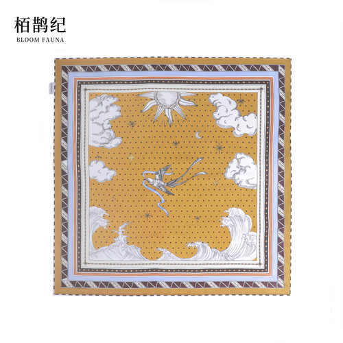 栢鹊纪桑蚕丝围巾女春秋星月海浪波点印花氛围感百搭送闺蜜丝巾