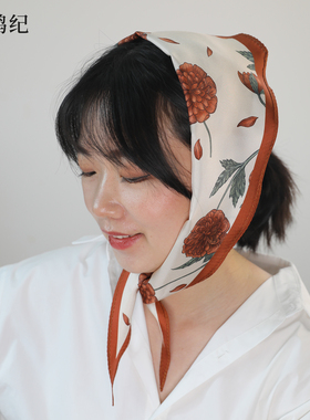 栢鹊纪 手绘真丝斜纹绸双面花卉复古港风田园风春夏透气女菱形巾