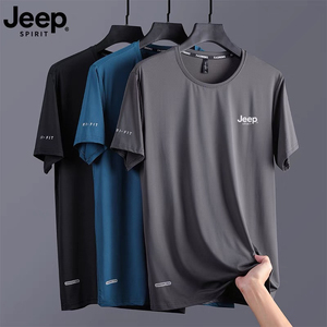 JEEP SPIRIT 冰丝短袖T恤男士夏季圆领运动休闲宽松大码半袖速干