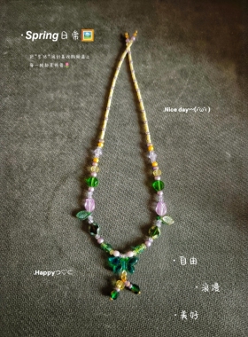 原创设计进口捷克琉璃莫奈睡莲系列小众设计感高级轻奢百搭项链