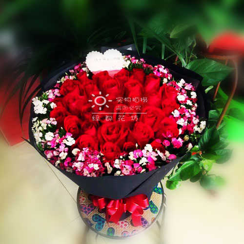 33朵红玫瑰花束太原鲜花同城速递情人节生日礼物圣诞节榆次太谷店