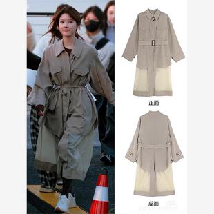 恋人露妤款款风0春时尚透感衬衣外套赵思阮同中长衣女225秋拼接潮