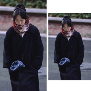 新款骄阳伴我白百何同款衣服黑色高级感毛呢大衣外套女中长款穿女