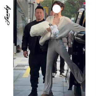 25款 灰色微喇叭阔腿裤 女春夏新款 高腰垂感仙女遛弯 赵露思明星同款