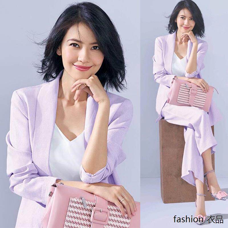明星同款西服套装小香风粉色西装外套女夏薄款宽松网红ol职业装女