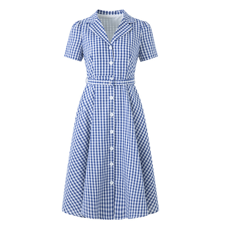 2025大江大河之岁月如歌杨采钰梁思申同款夏季蓝色格子西装连衣裙