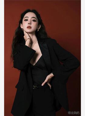 新款古力娜扎明星同款轻奢时髦职场高级感黑色西装套装女