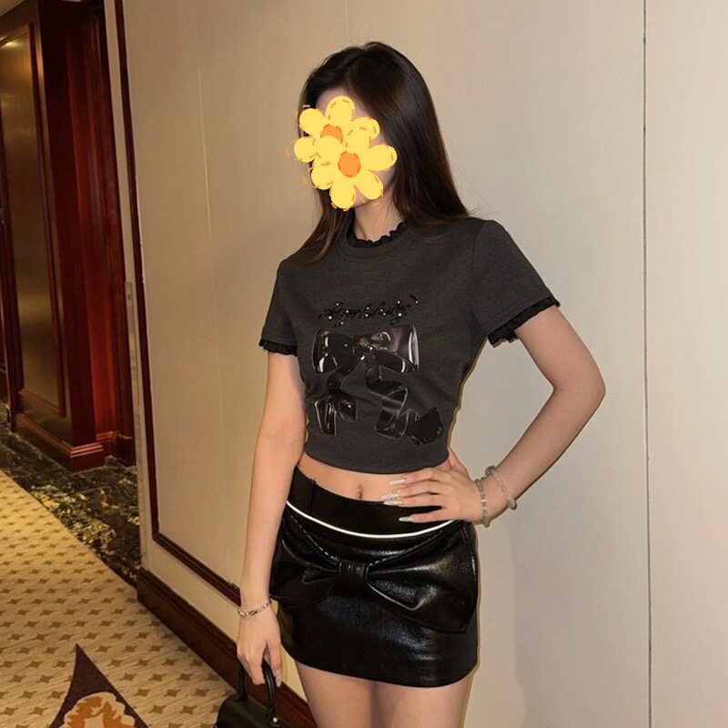 拉*姆家夏季蝴蝶结短袖T恤女