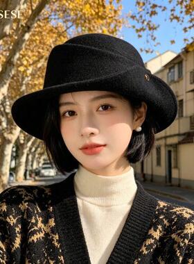 2026赫本风法式赫本风千金礼帽女秋冬优雅显脸小百搭卷边渔夫盆帽