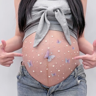 孕妇肚皮贴自粘珍珠彩色钻石造型贴纸居家拍照道具孕肚写真照装饰