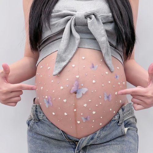 孕妇肚皮贴自粘珍珠彩色钻石造型贴纸居家拍照道具孕肚写真照装饰