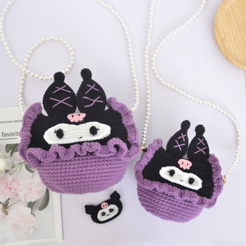 成品手工钩织卡通黑紫编织包