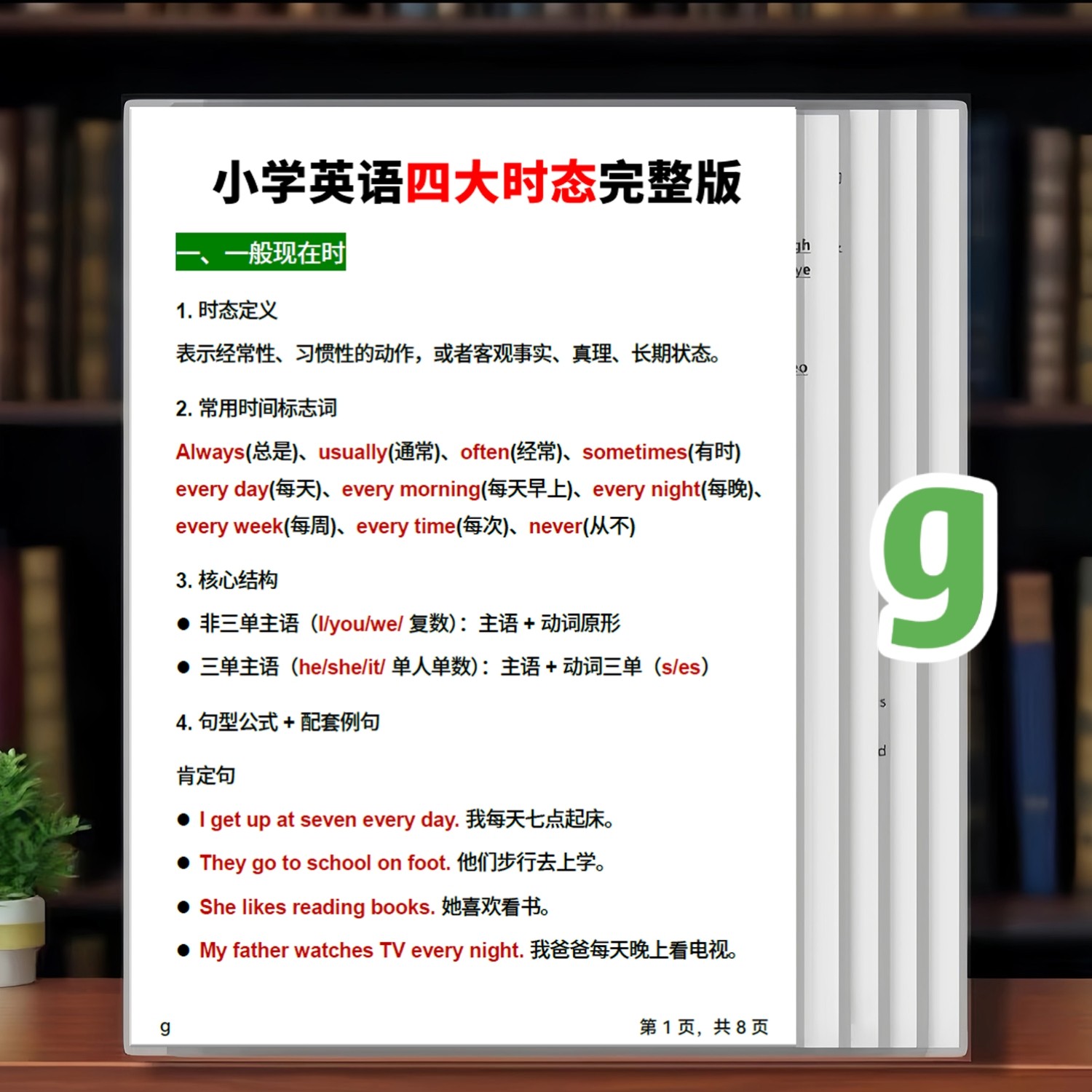 小学英语四大时态完整版总结句型语法知识点汇总塑封学习卡片闪卡