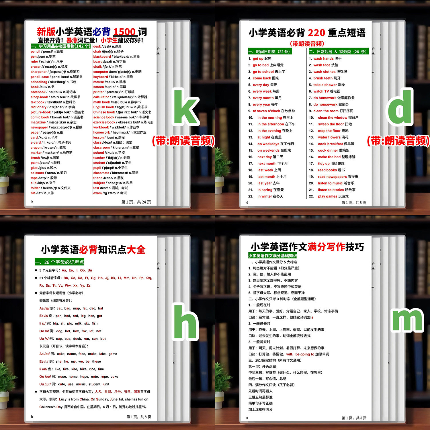 小学生英语音标单词短语时态作文汇总小升初复习资料学习卡片闪卡