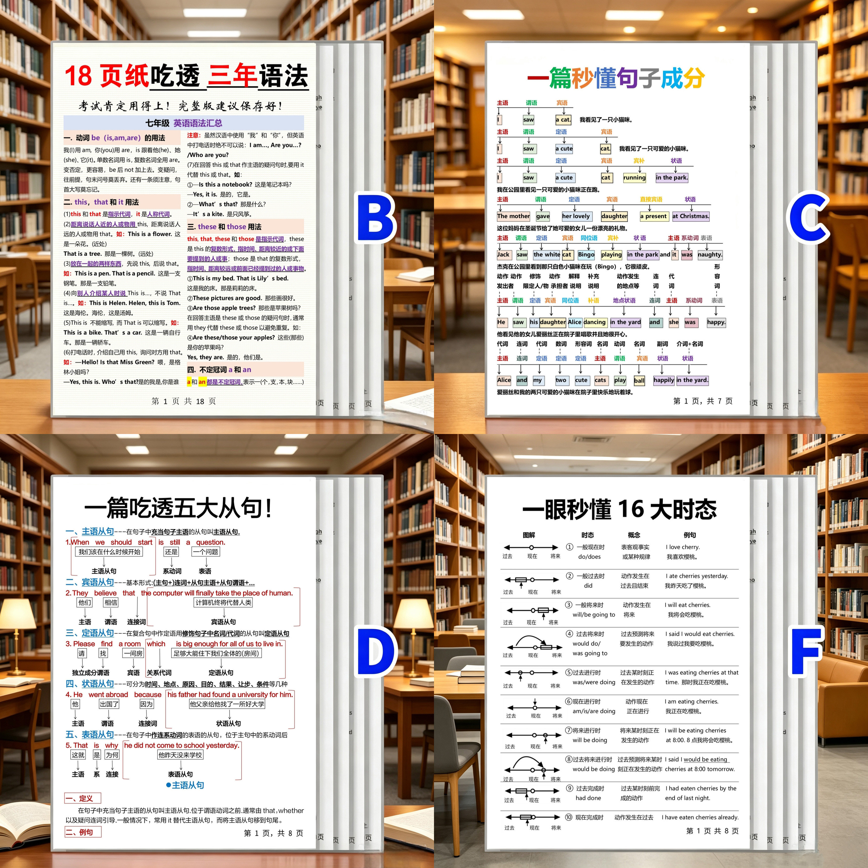 英语语法16大时态从句句子成分知识点初中小学资料全套学习卡片