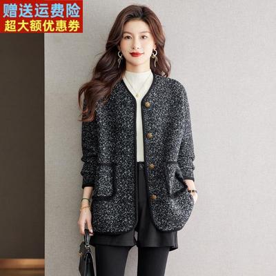 中长版外套女士2025新款爆款春秋季遮屁股洋派小香风粗花呢上衣冬