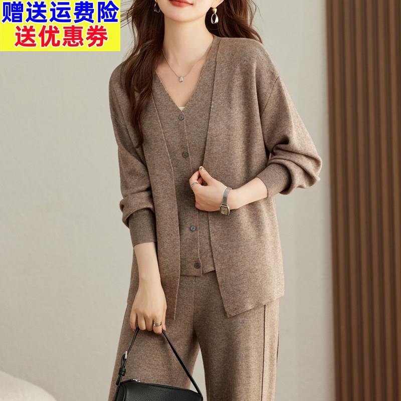 品牌休闲时尚运动套装女春季针织开衫中老年妈妈装宽松洋派两件套