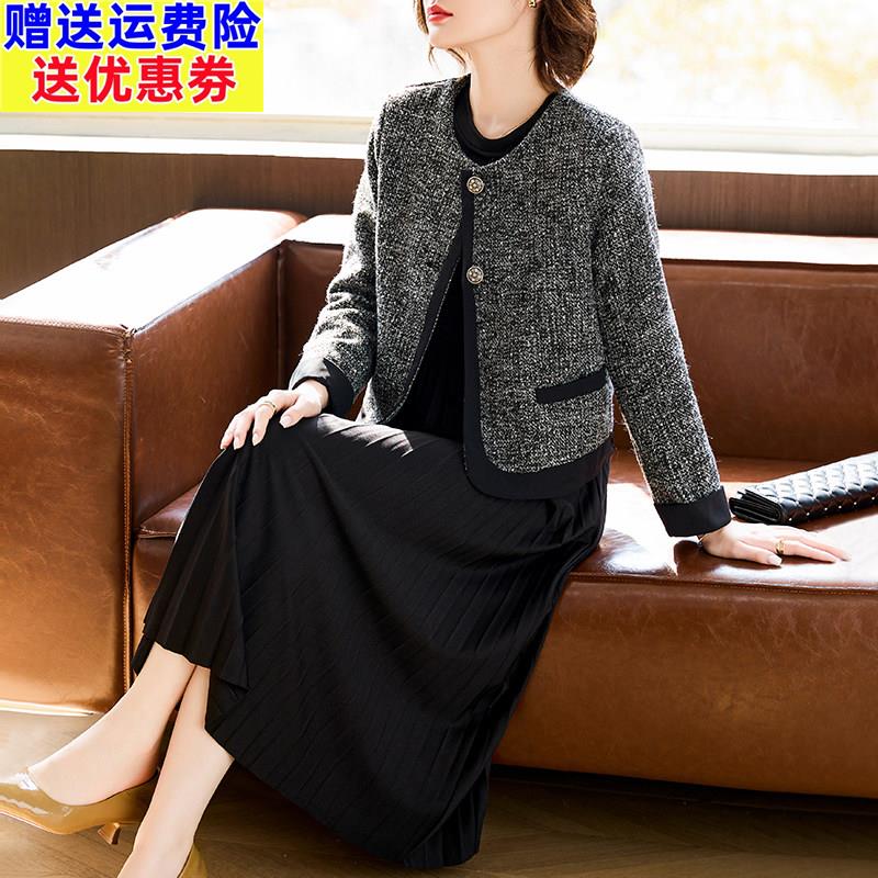 妈妈秋装小香风短款外套气质洋装两件套中老年女阔太太套装裙子
