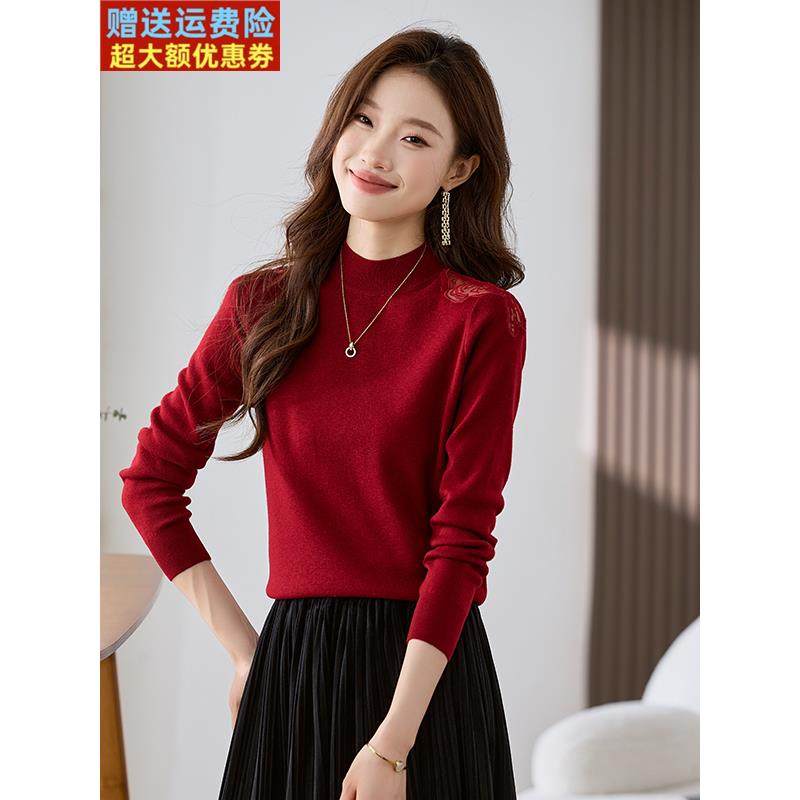 秋冬新款时尚毛衣女短款宽松新年红色本命年针织衫羊毛打底衫洋气