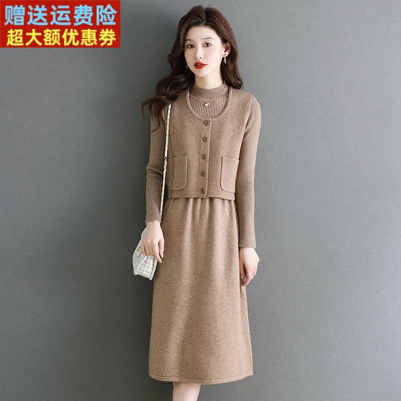 羊绒羊毛衫女装时尚羊绒马甲背心套装裙外穿黑色连衣裙配大衣厚款