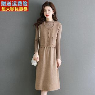 羊绒羊毛衫女装时尚羊绒马甲背心套装裙外穿黑色连衣裙配大衣厚款