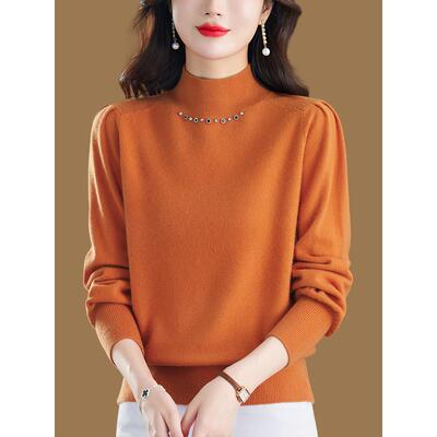 鄂尔多斯市100%纯羊绒衫女秋冬韩版纯色半高领内搭毛衣加厚打底衫