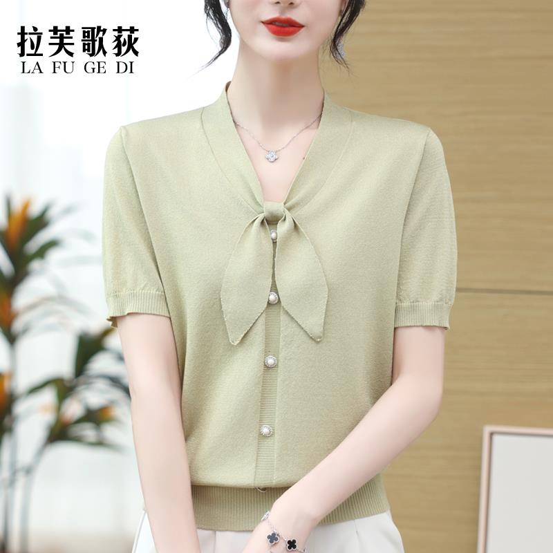 中老年妈妈夏装短袖T恤冰丝上衣服2024新款中年轻女夏季时尚套装